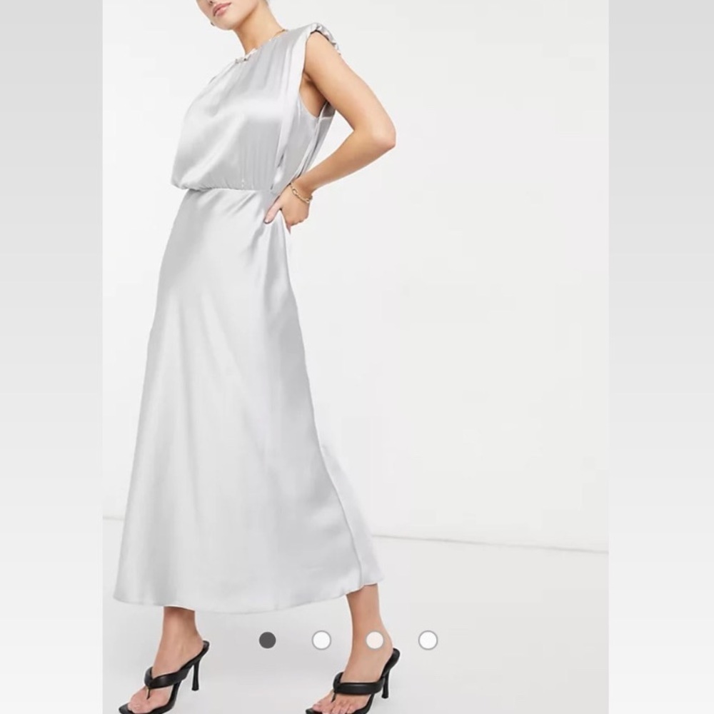 ASOS silver satin dress w/shoulder pads .  Size 8